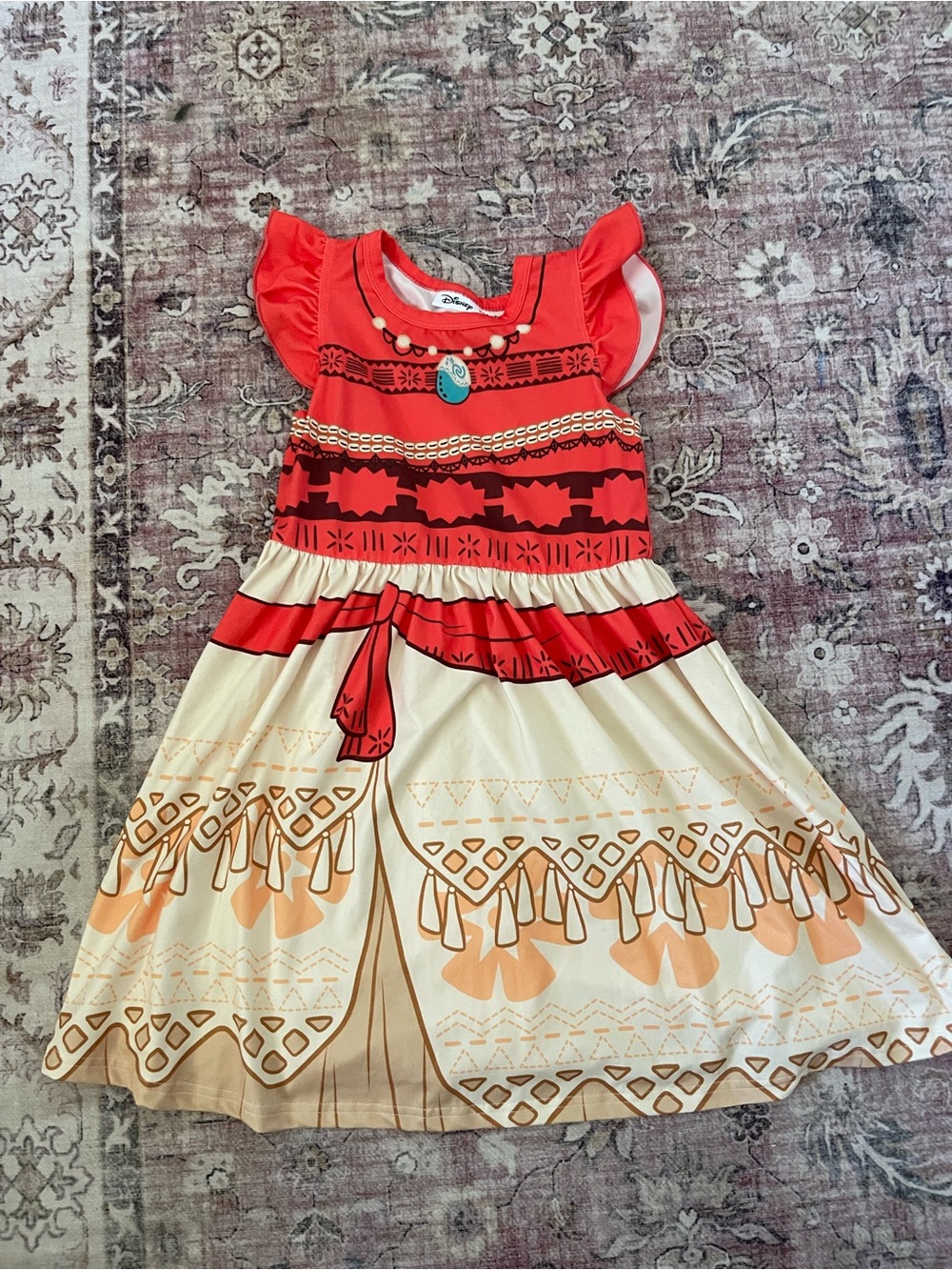 PatPat Red Girls Patterned Swim Dress with Blue Medallion